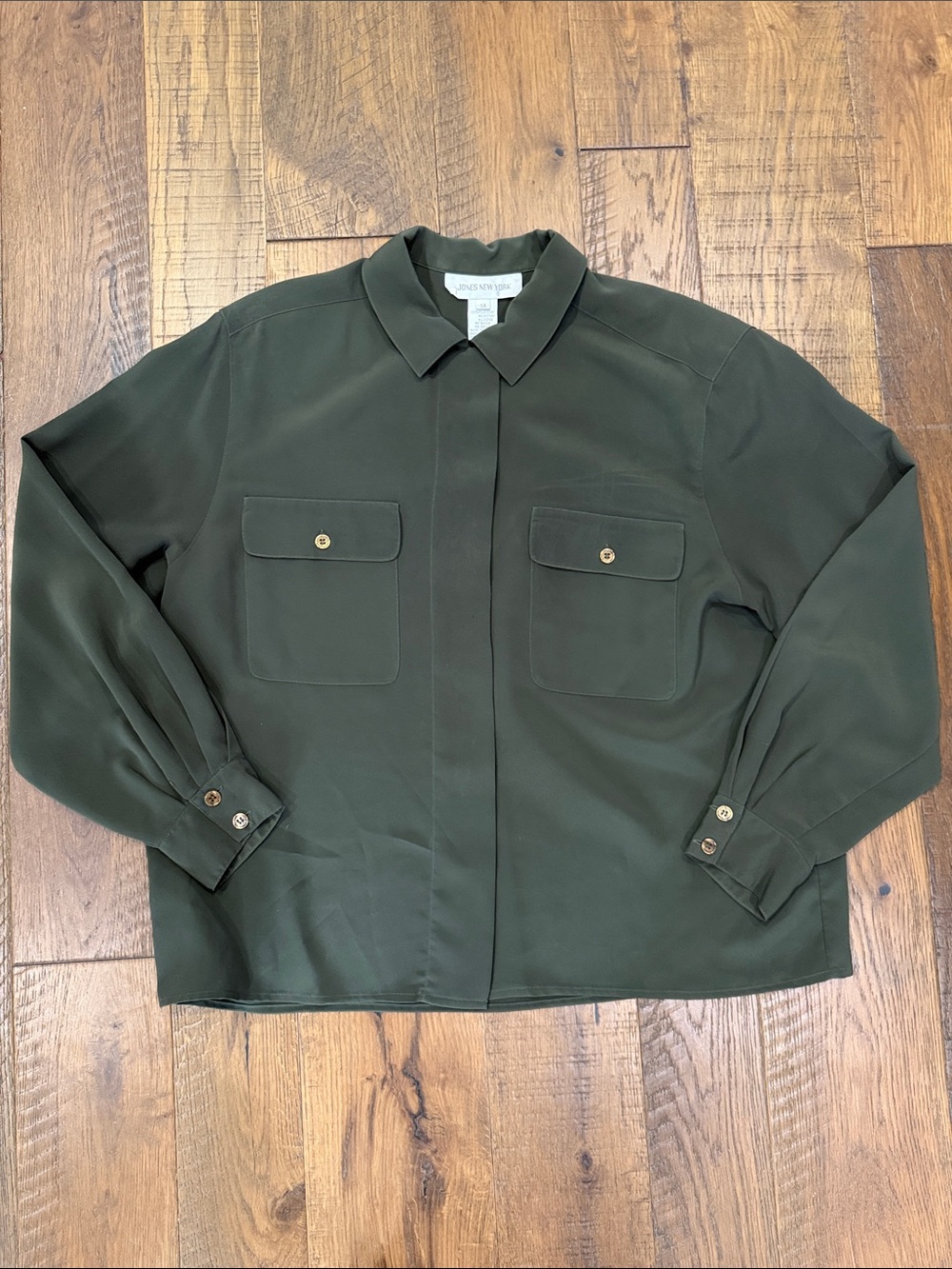Jones New York Olive Collared Button-Front Blouse